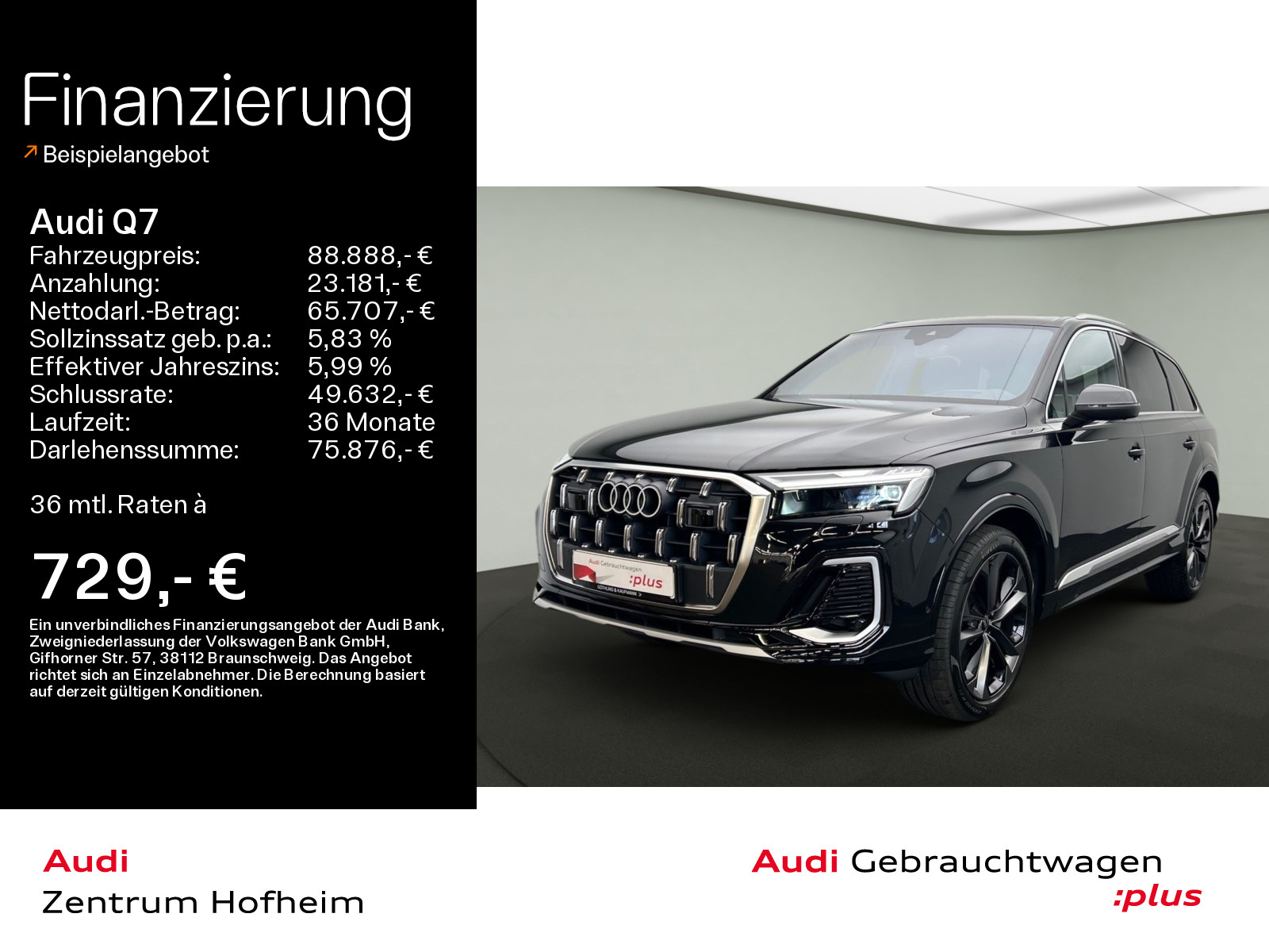 Q7 50 TDI qu S line tip*EUPE 110.360*Air*B&O*HUD*Pano*Matrix*Standh*7-Sitzer*Virtual*Navi+*Stadt*Tour*AHK*