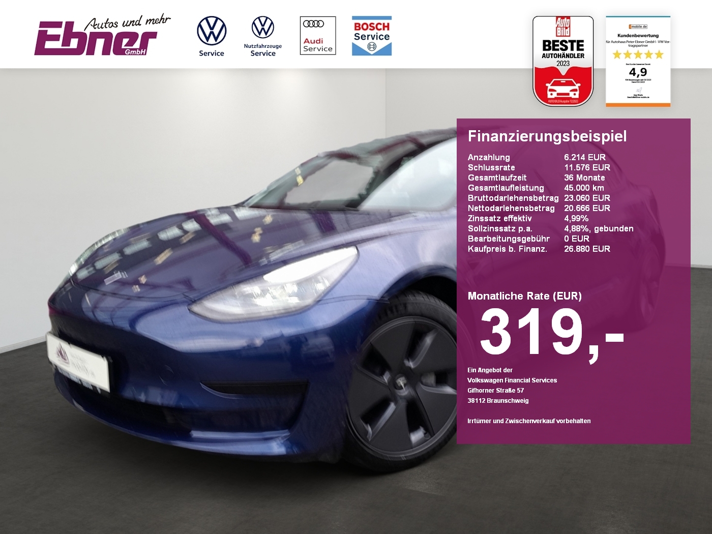 Model 3 SR PLUS 2xPARKSENSOREN+WPUMPE+ACC+KAMERA+18 ALU!