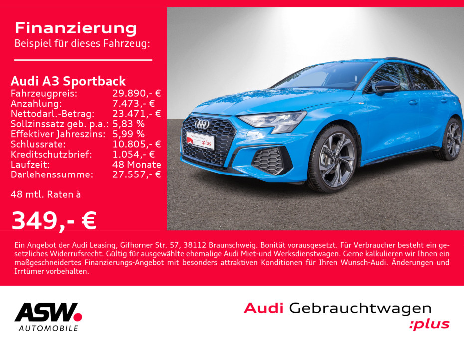 A3 Sportback Sline 30TDI LED GRA PDC SHZ VC