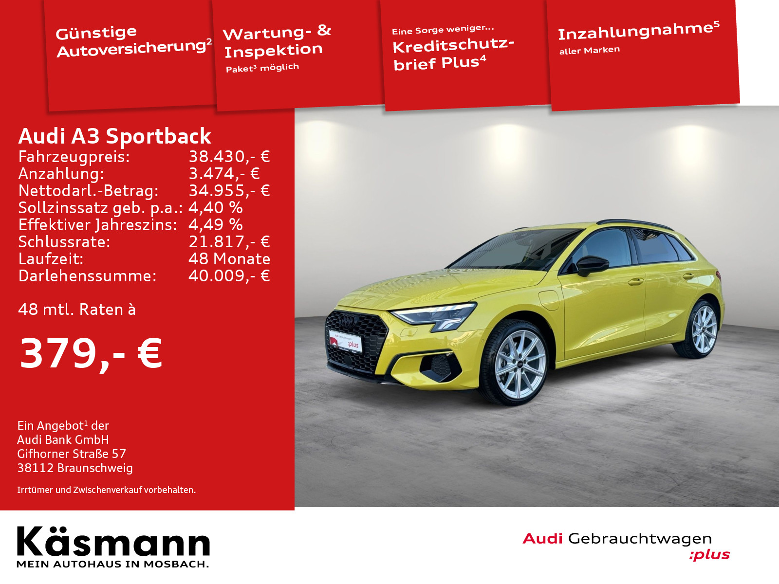 A3 Sportback 40TFSIe advanced S line AHK KAM ACC