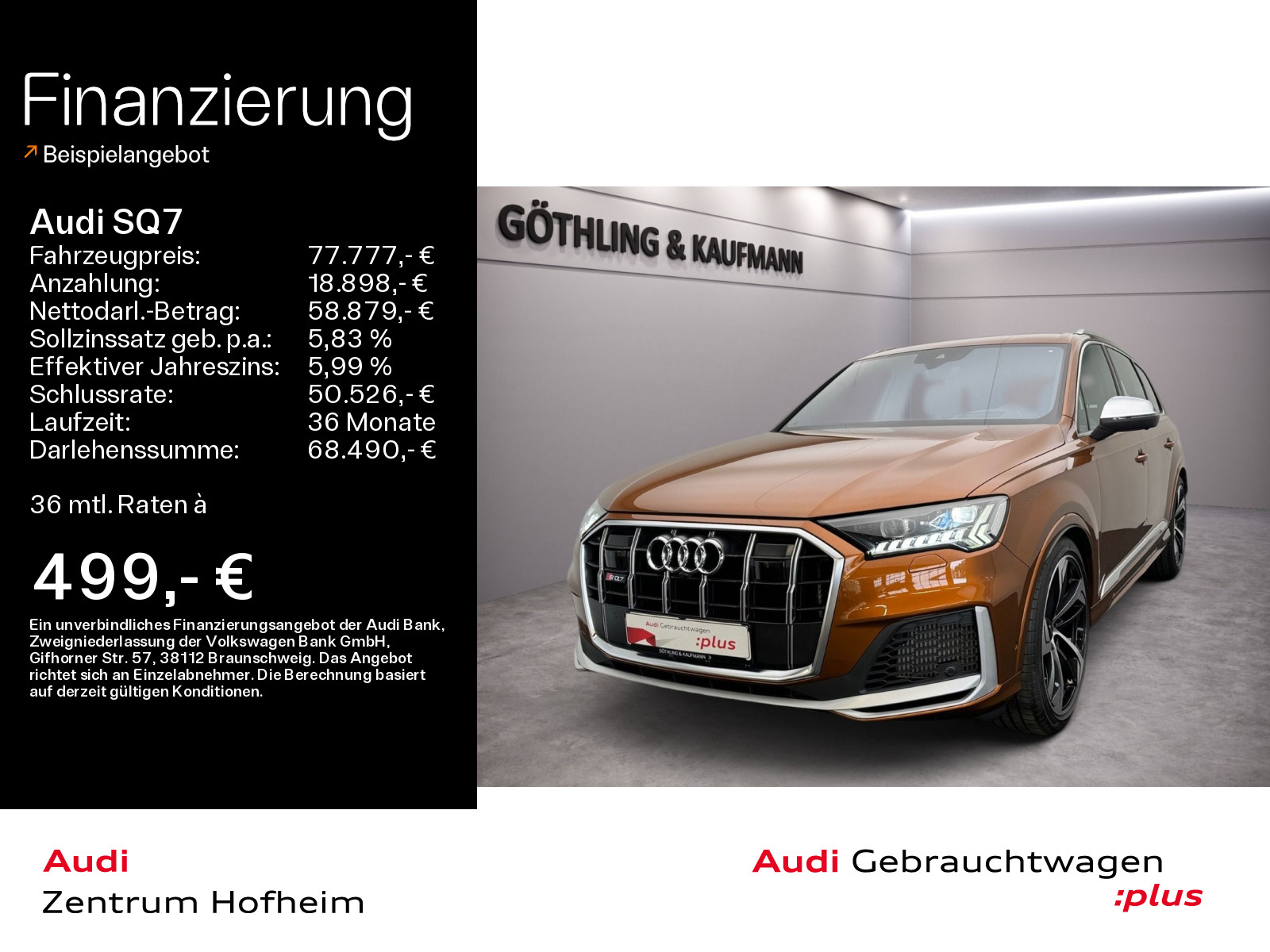 SQ7 SUV TFSI tip*B&O*HUD*Laser*Virtual*Navi+*Fahrwerkspaket advanced*Assistenz*