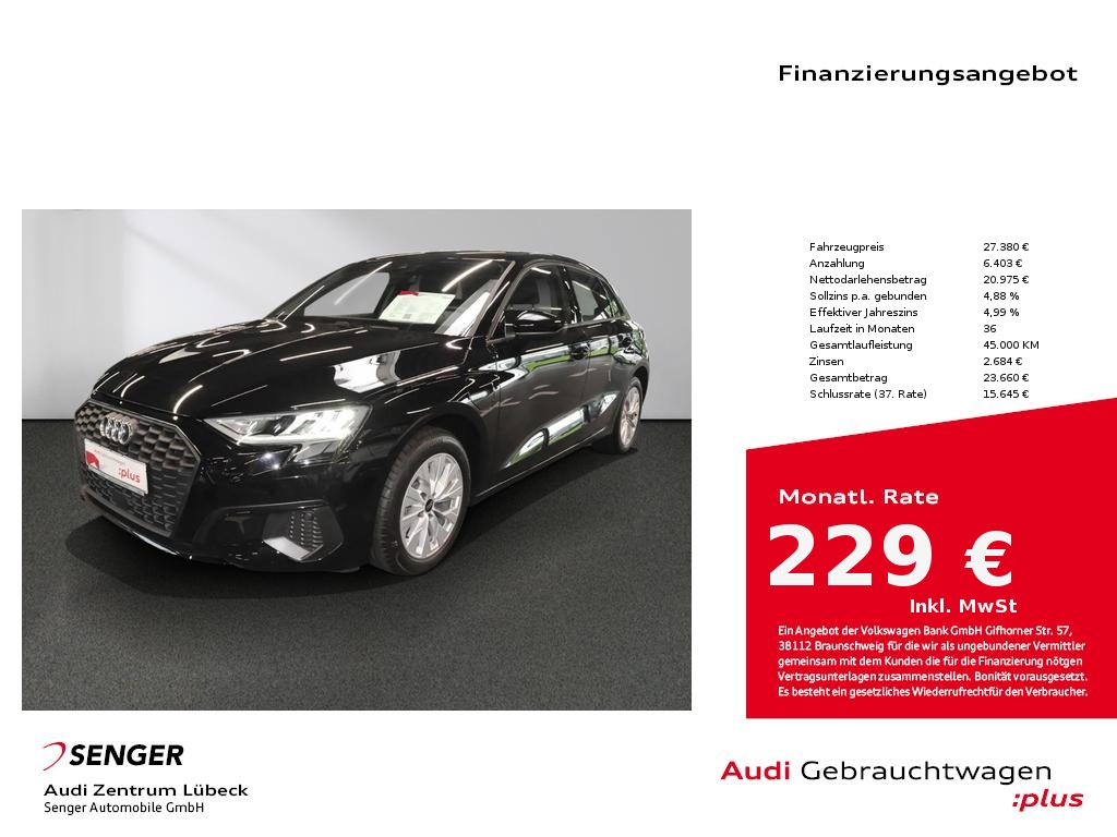 A3 Sportback 40 TFSI e S tronic Navi SHZ Tempo.