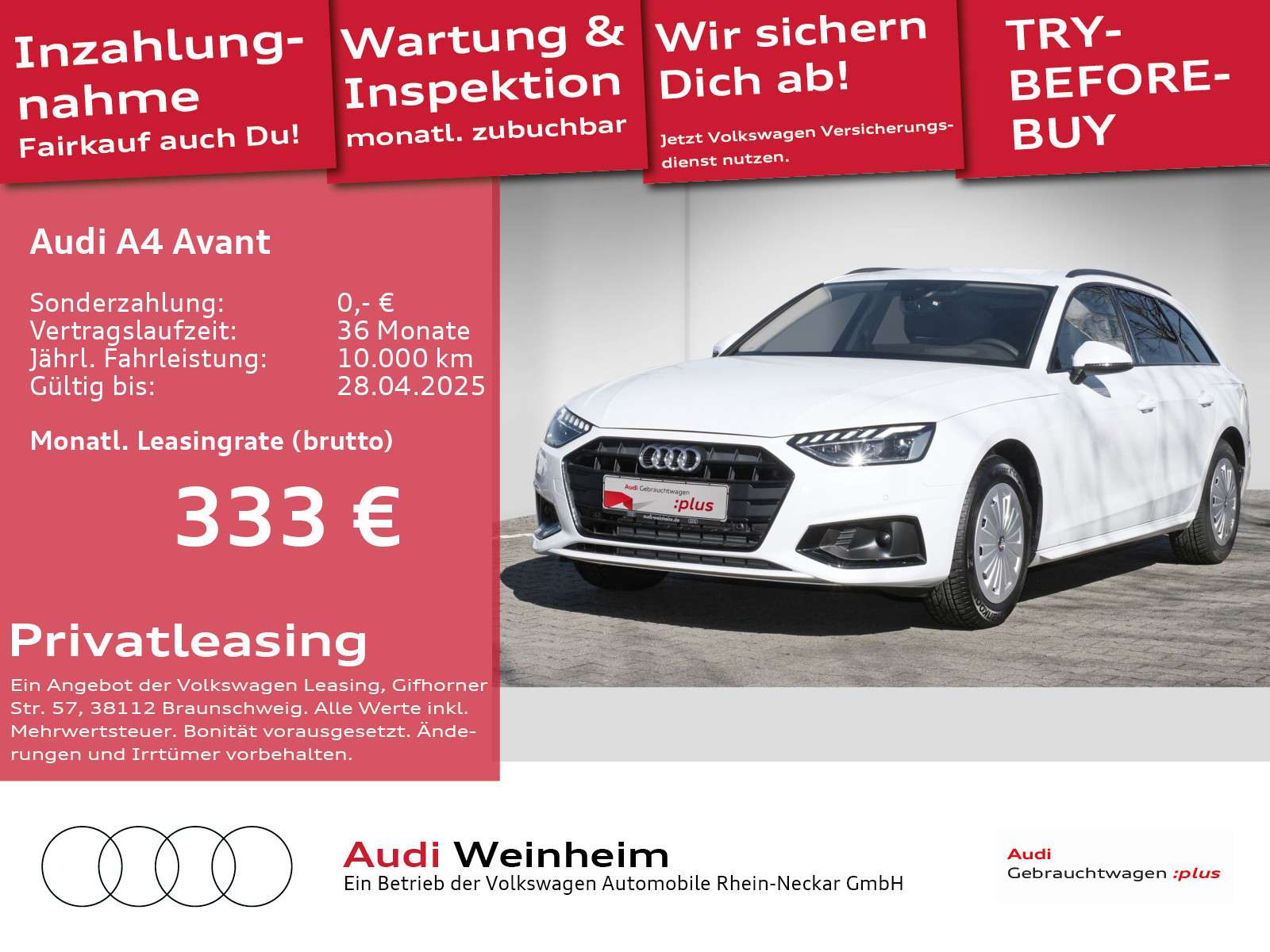 Audi A4 6.5 Avant 35 TFSI advanced Black-Paket UPE 545€