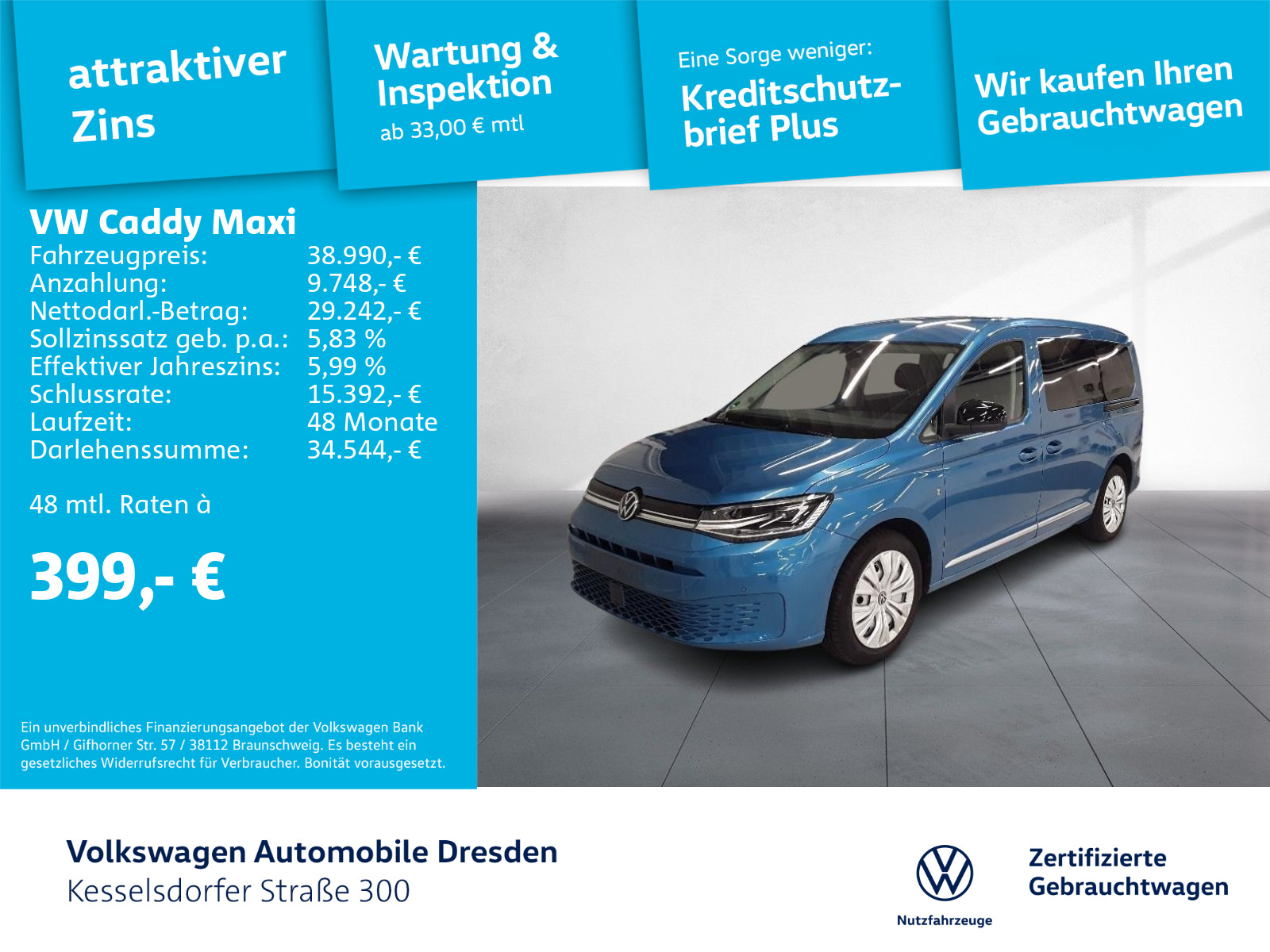 Caddy Maxi 2.0 TDI 4M Style 7-Sitzer AHZV LED Navi