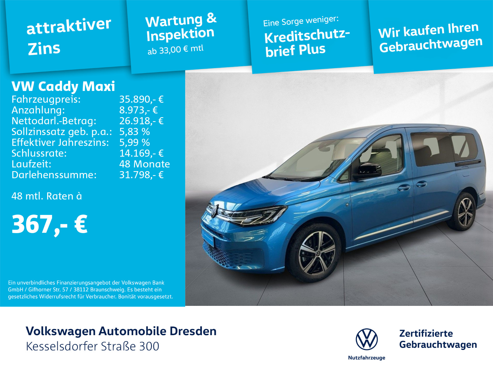 Caddy Maxi 2.0 TDI 4M Style 7-Sitzer AHZV LED Navi