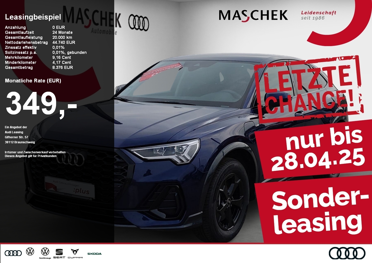 Audi Q3 8.0 Sportback 45 TFSI e S line nur noch bis 24 Black PDCplus VCplus
