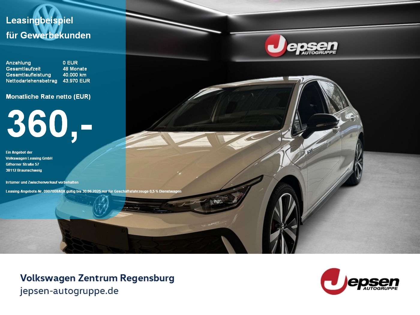 Golf GTE ab 360 netto mtl leasen |0,5%Dienstw.