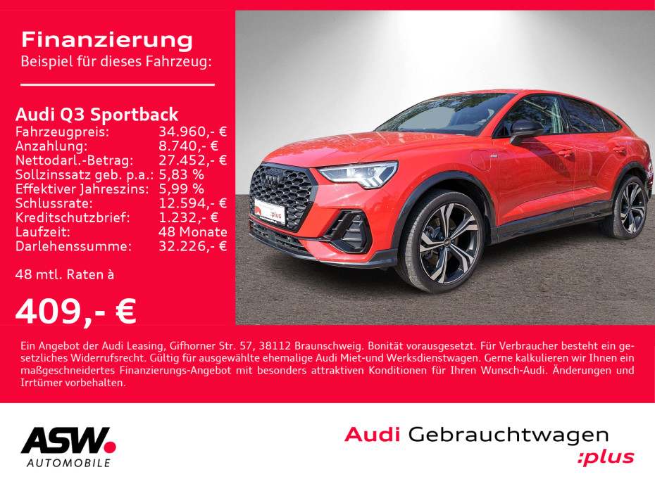 Q3 Sportback S line 45TFSI e Stronic RFK NAVI VC