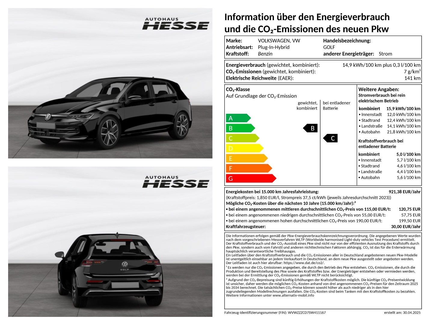 Golf Style 1,5 l eHybrid OPF 110 kW (150 PS) / 85 kW (116 PS) 6-Gang-Doppelkupplungsgetriebe DSG