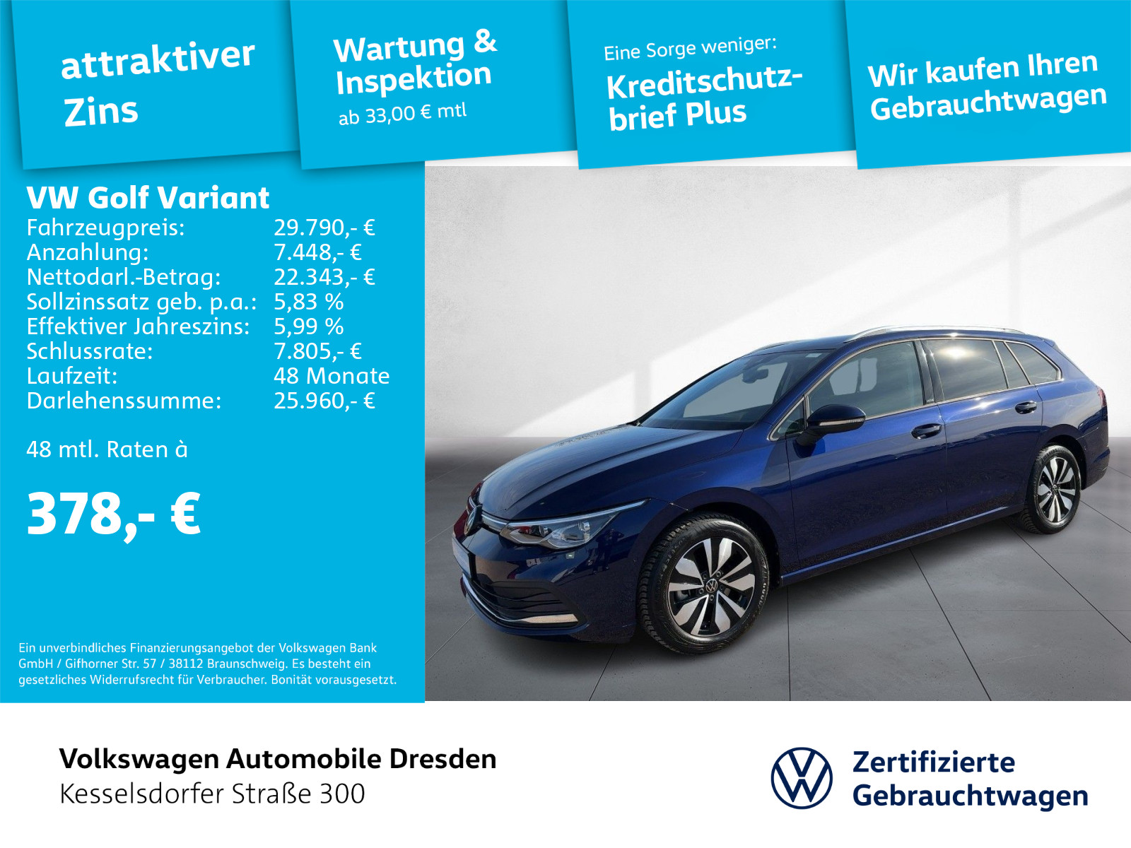 Golf VIII Variant 1.5 eTSI DSG Life Navi LED Sitzhzg.