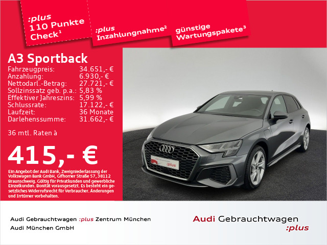 A3 Sportback 40 TFSI e S tronic 2x S line AHK/Navi+/Virtual+