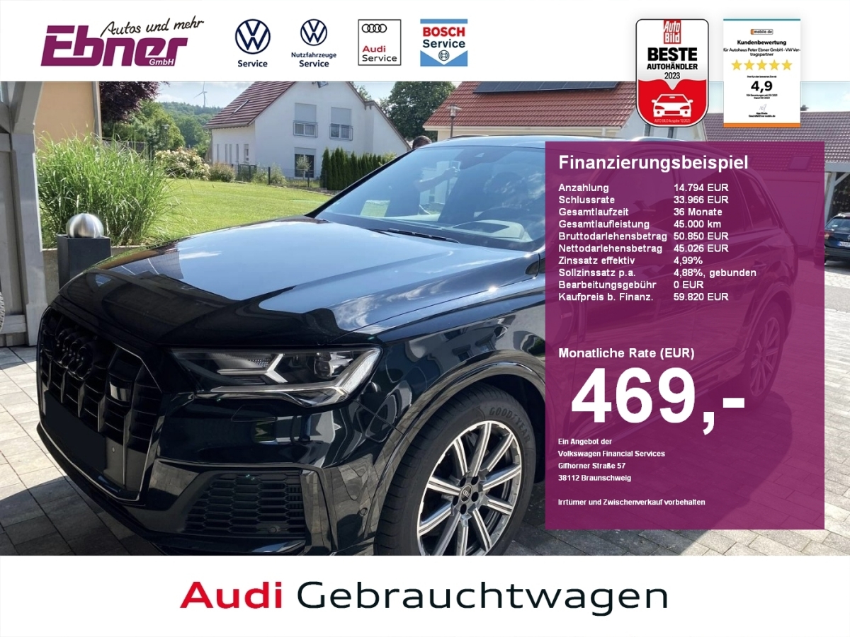 Q7 S-LINE 55TFSI LUFT+PANO+HEAD-UP+AHK+MEMORY+KEYLESS+ACC+20 ALU!