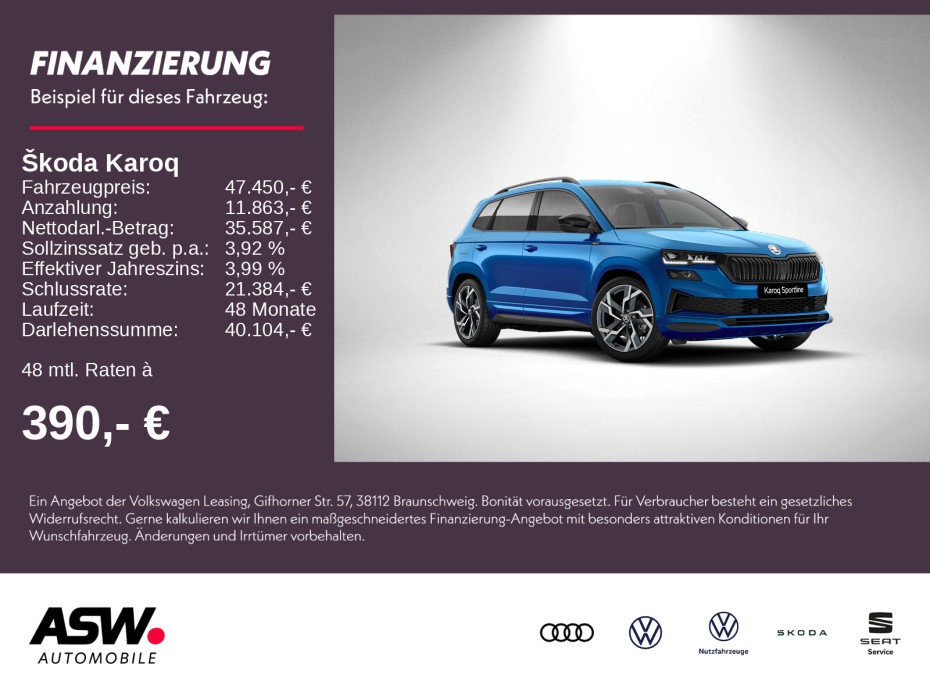 Karoq Sportline 2,0TSI 190PS DSG 4x4 ACC SHZ AHK
