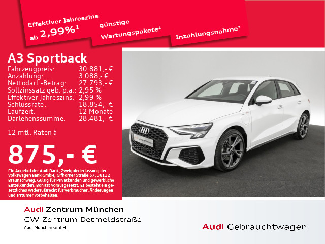A3 Sportback 40 TFSI e S tronic 2x S line Navi+/Virtual