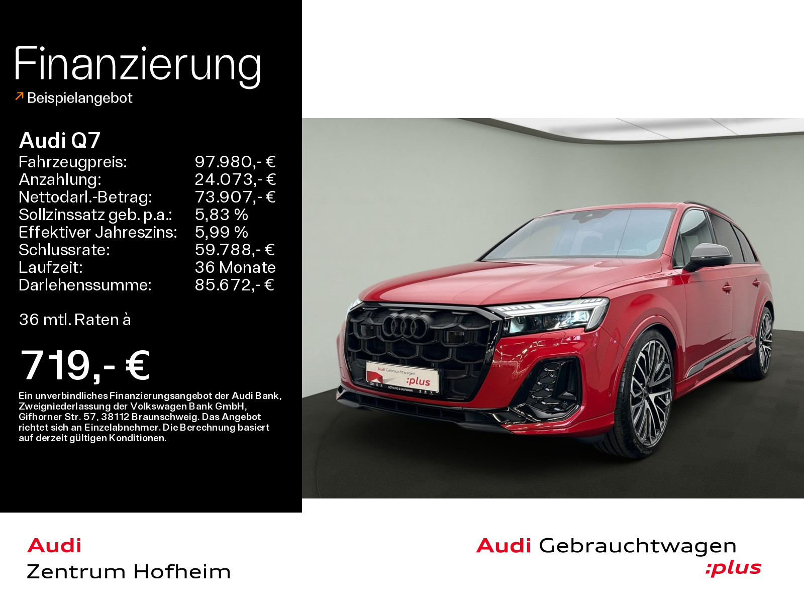 Q7 50 TDI qu S line tip*EUPE 132.465*Air*B&O*HUD*Pano*Standh*Laser*Virtual*Navi+*Fahrwerkspaket advanced*Assistenz*NSA*Optik*AHK*7-Sitzer*