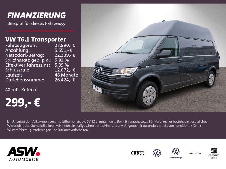 T6.1 Transporter Kasten Hoch 2.0 TDI Klima NAVI