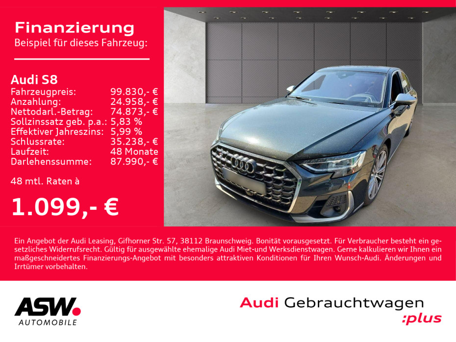S8 4.0 TFSI quattr Navi Matrix StandHz Pano 360°