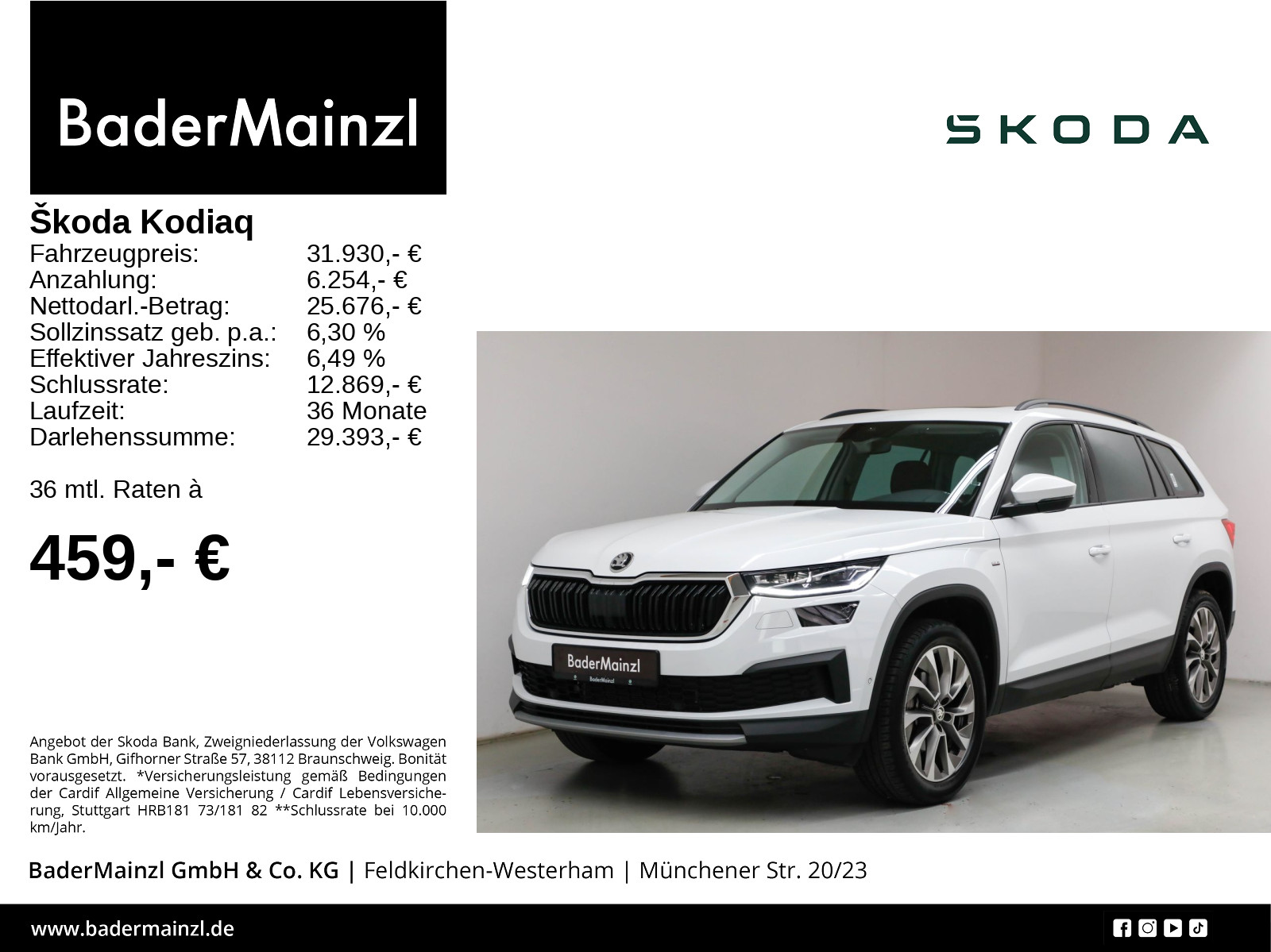 Kodiaq 2.0 TDI DSG Clever AHK Pano LED Kam ACC