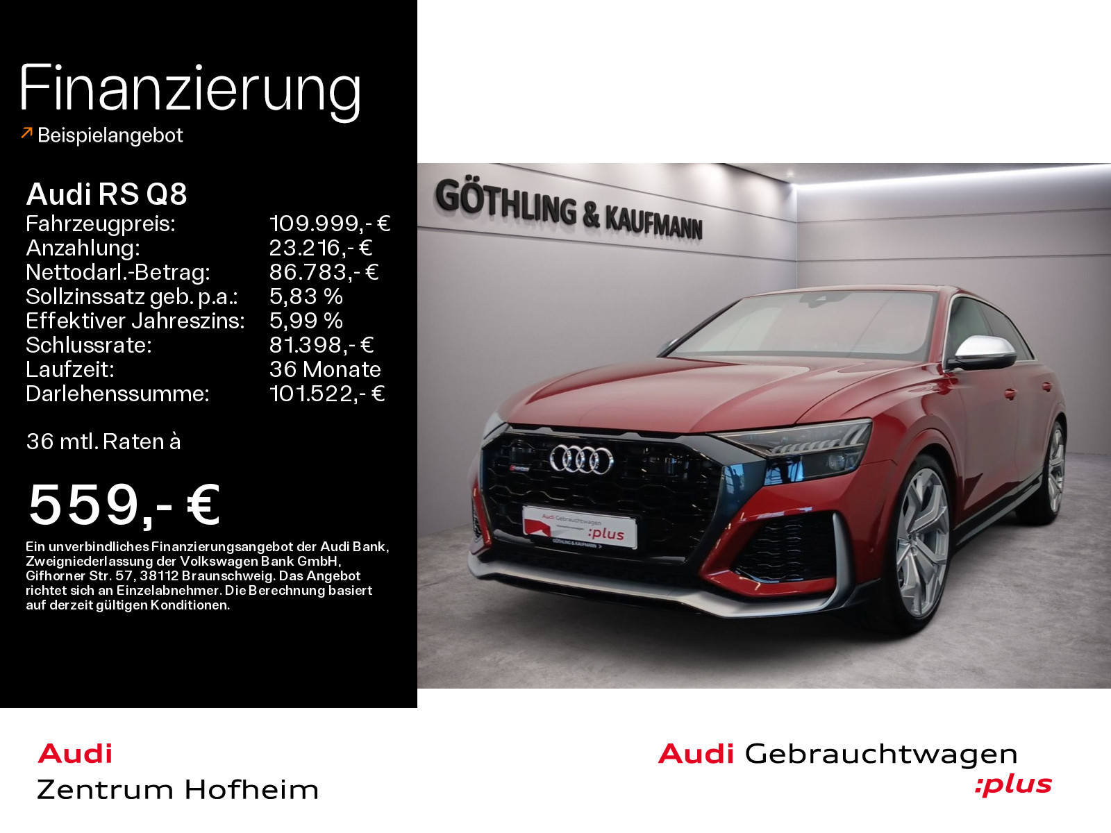 RS Q8*EUPE 184.575*B&OAd*HUD*Keramik*305 km/h*Matrix*Standh*Virtual*Navi+*Assistenz*Dynamik+*NSA*AHK*