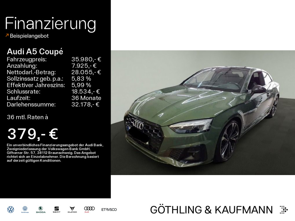 A5 Coupé 45 TFSI qu S line S tro*HUD*Pano*Matrix*Virtual*Navi+*360° Kamera*