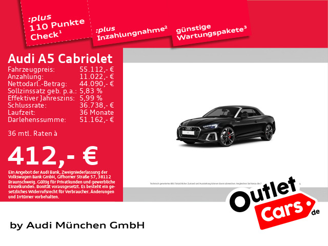 Audi A5 Cabriolet 45 TFSI qu S line Top View