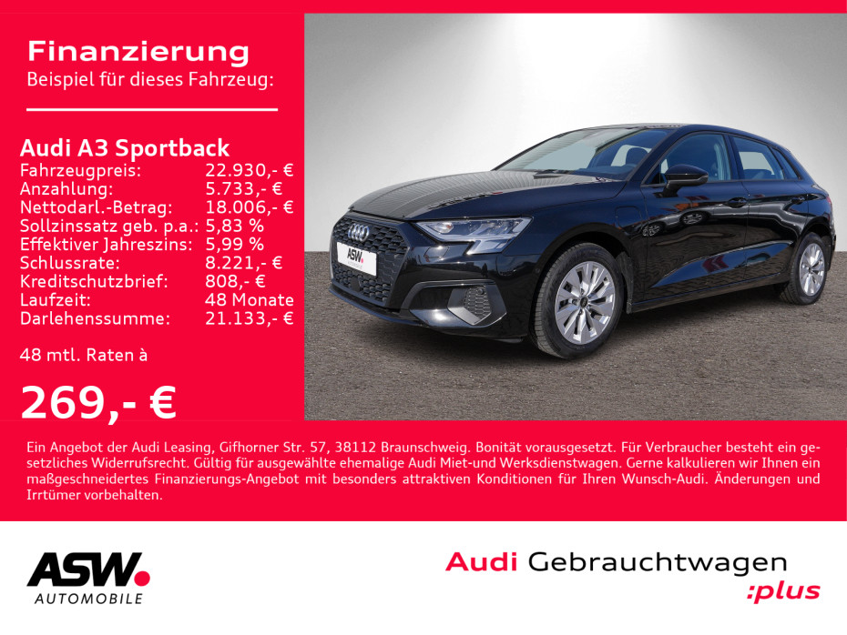 A3 Sportback 40 TFSI e Stron LED Navi PDC SHZ VC