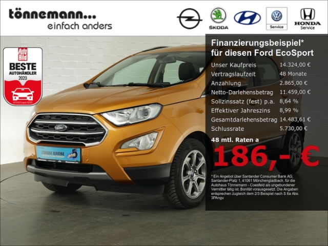 EcoSport TITANIUM AT+ANHÄNGERKUPPLUNG+NAVI+SITZ-/LENKRADHEIZUNG+PARKPILOT VO+HI+KEYFREE+ALUFELGEN