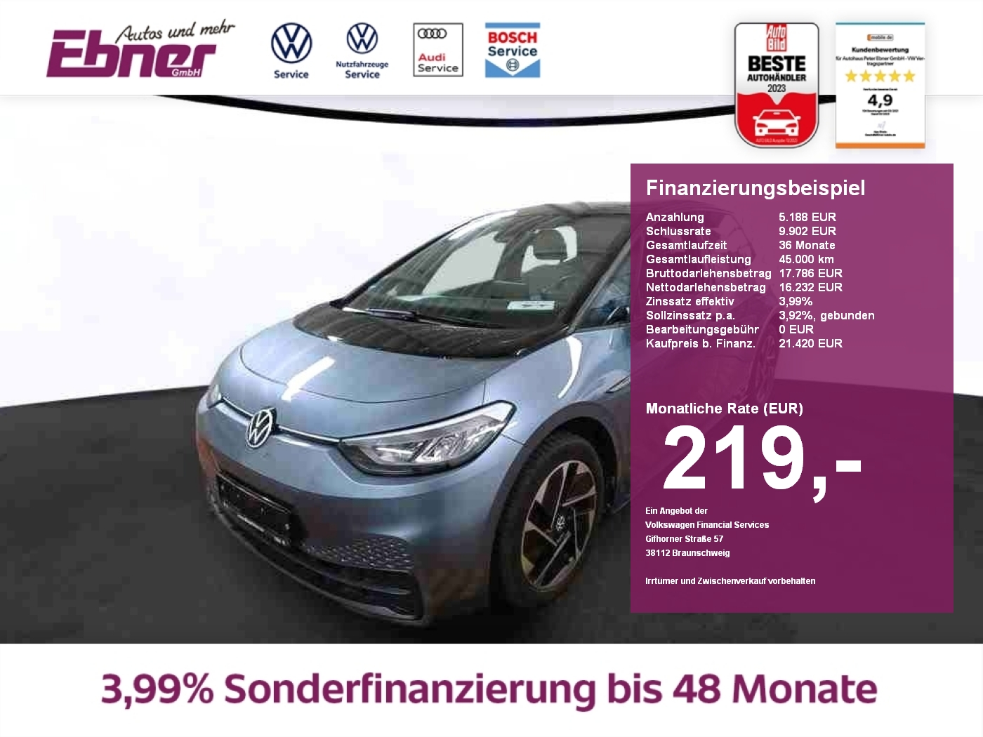 ID.3 PRO 204PS 62KW/h AHK+ACC+LED+NAVI+CCS+18 ALU!