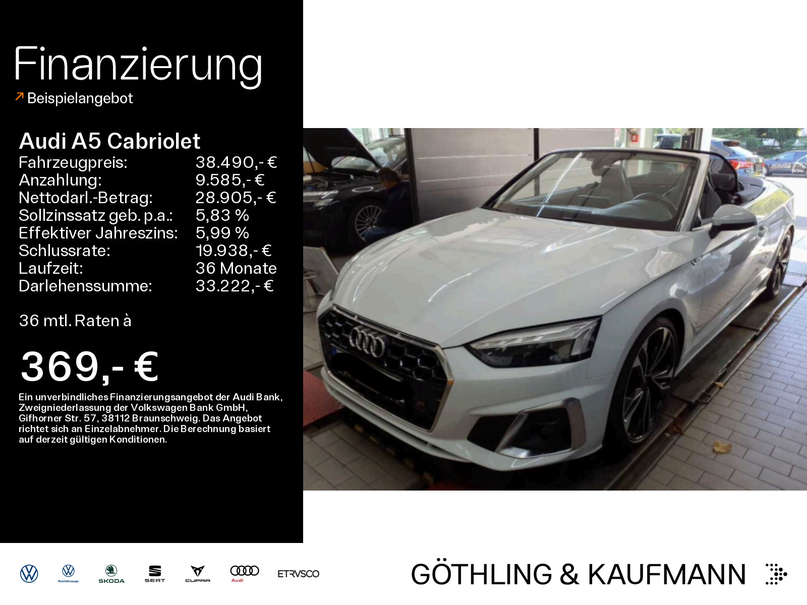 A5 Cabriolet 45 TFSI qu 2x S line S tro*B&O*S-Sitze*Matrix*Virtual*Navi+*360° Kamera*ACC*AHK*