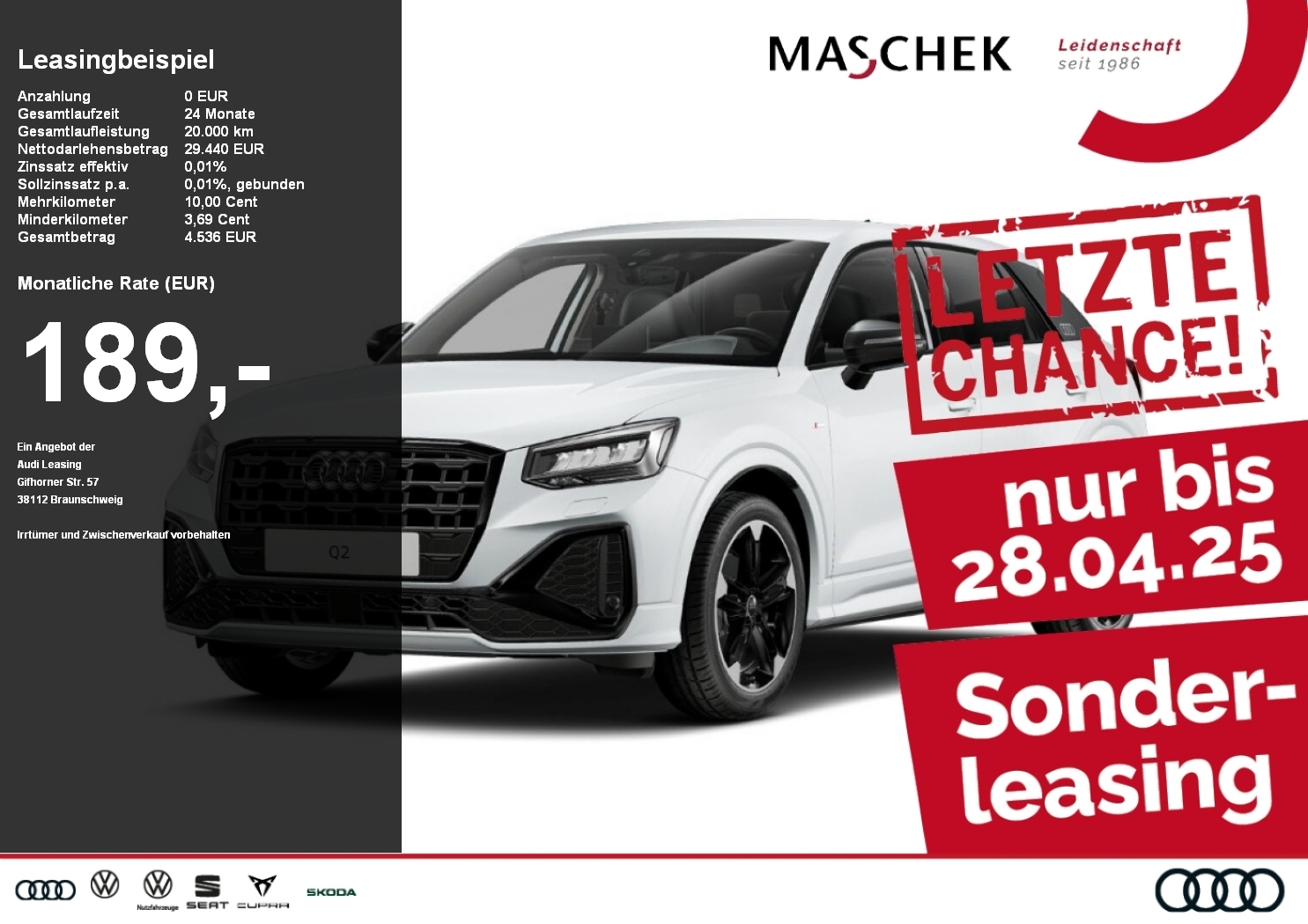 Audi Q2 8.0 S line 30 TFSI nur noch bis 24 Black Smart Interface