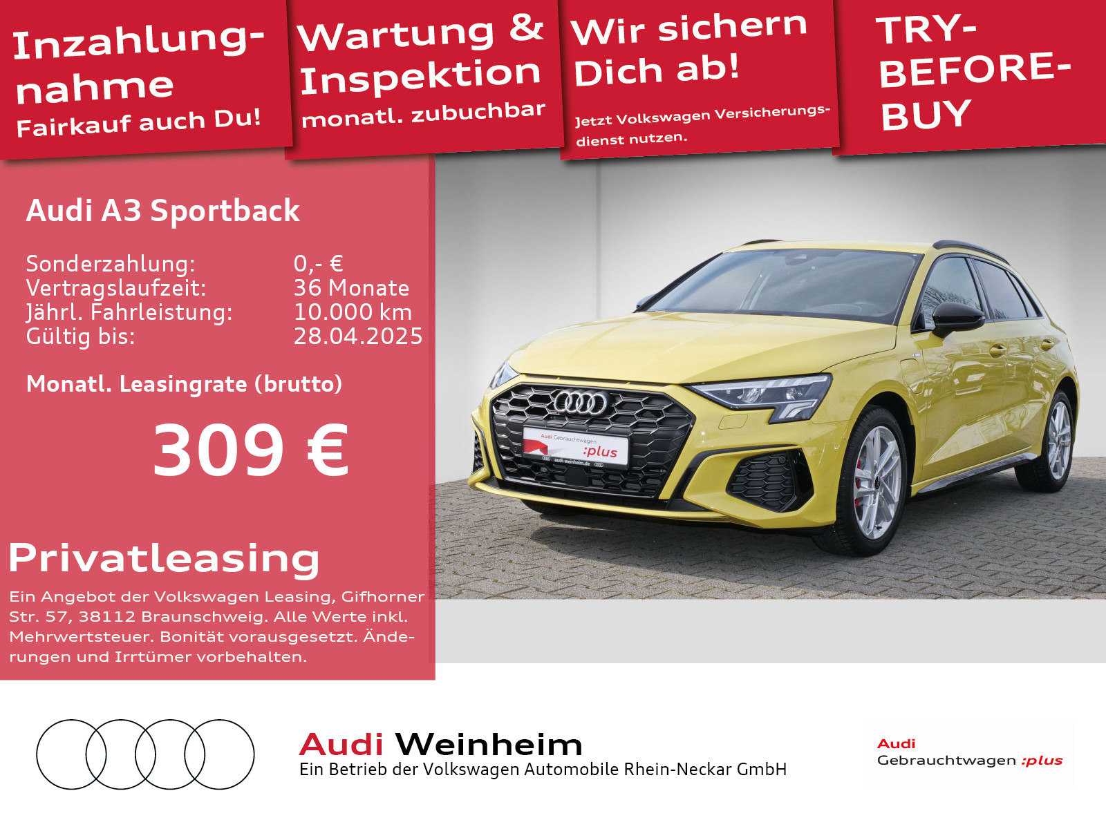 Audi A3 Sportback 45 TFSIe S-Line Gar 2029 Feinnappa S-Prägung