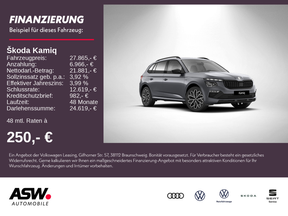 Kamiq Tour 1,0 TSI 116PS Schaltgetriebe SHZ PDC