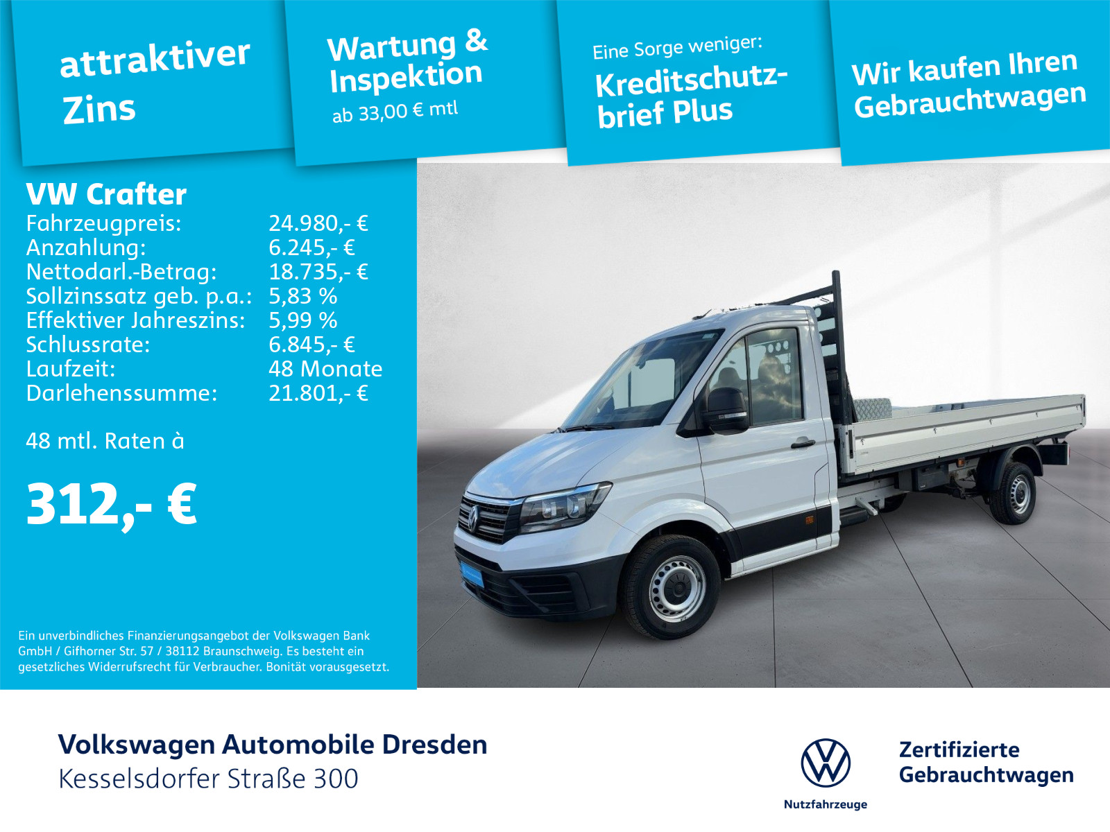 Crafter 2.0 TDI EK LR Pritsche Radio Rückfahrkamera