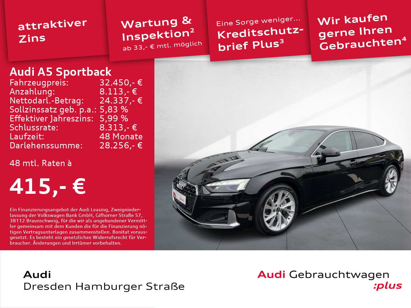 A5 Sportback 40 TDI Advanced Matrix/Laser Leder