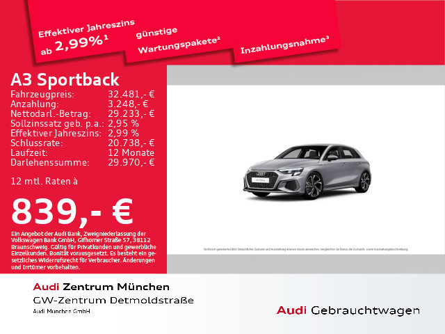 A3 Sportback 40 TFSI e S tronic 2x S line Virtual+/LED/Navi+