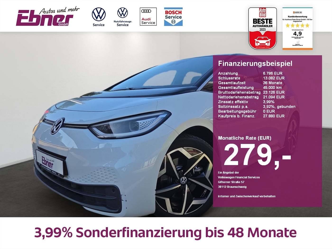ID.3 PRO S 82KW/h 546KM HEAD-UP+WPUMPE+MATRIX+KEYLESS+NAVI+APP+20 ALU!