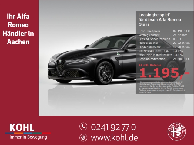 Giulia Quadrifoglio 2.9 V6 Bi-Turbo AT8 Navi PDCv+h