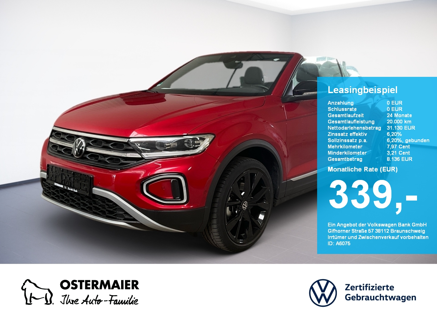 Volkswagen T-Roc Cabriolet 1.5 TSI BLACK STYLE 150PS 50t VC LKRD-HZG
