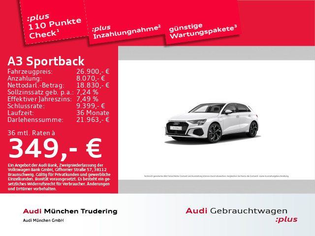 Audi A3 Sportback 40 TFSI e S line Optik-Paket schwarz