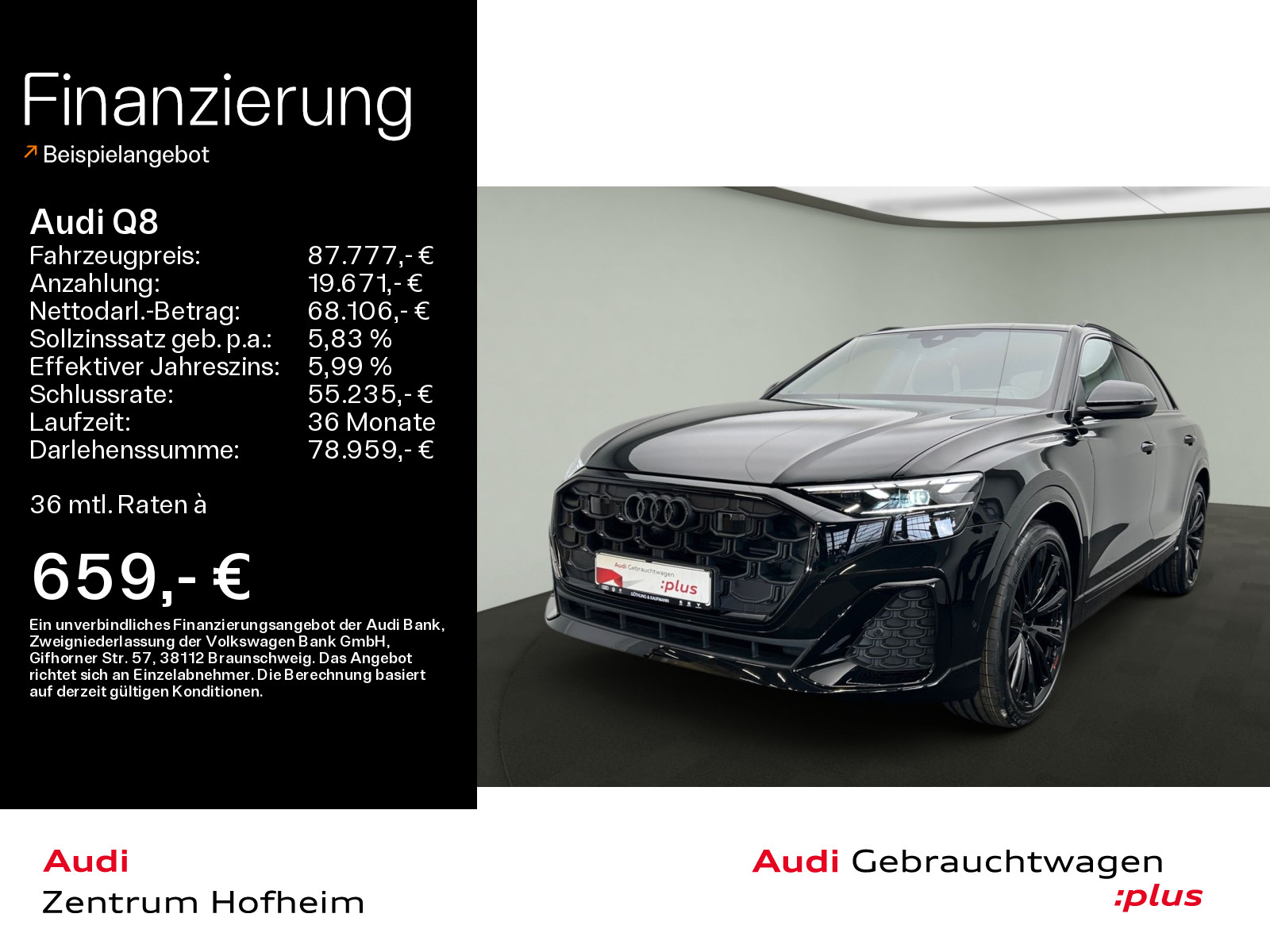 Q8 50 TDI qu 2x S line tip*EUPE 121.240*Air*B&O*HUD*Pano*Matrix*Virtual*Navi+*ARL*360° Kamera*Optik*AHK*