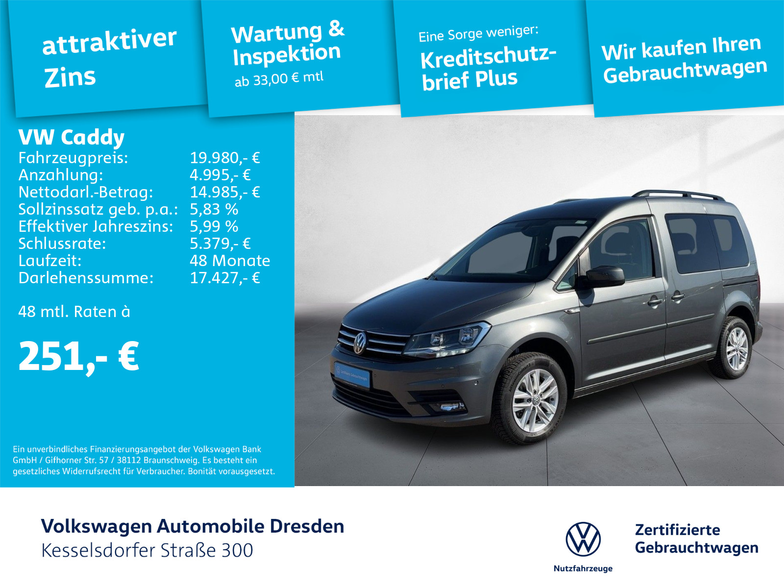 Caddy 1.0 TSI Comfortline ACC PDC Radio Bluetooth
