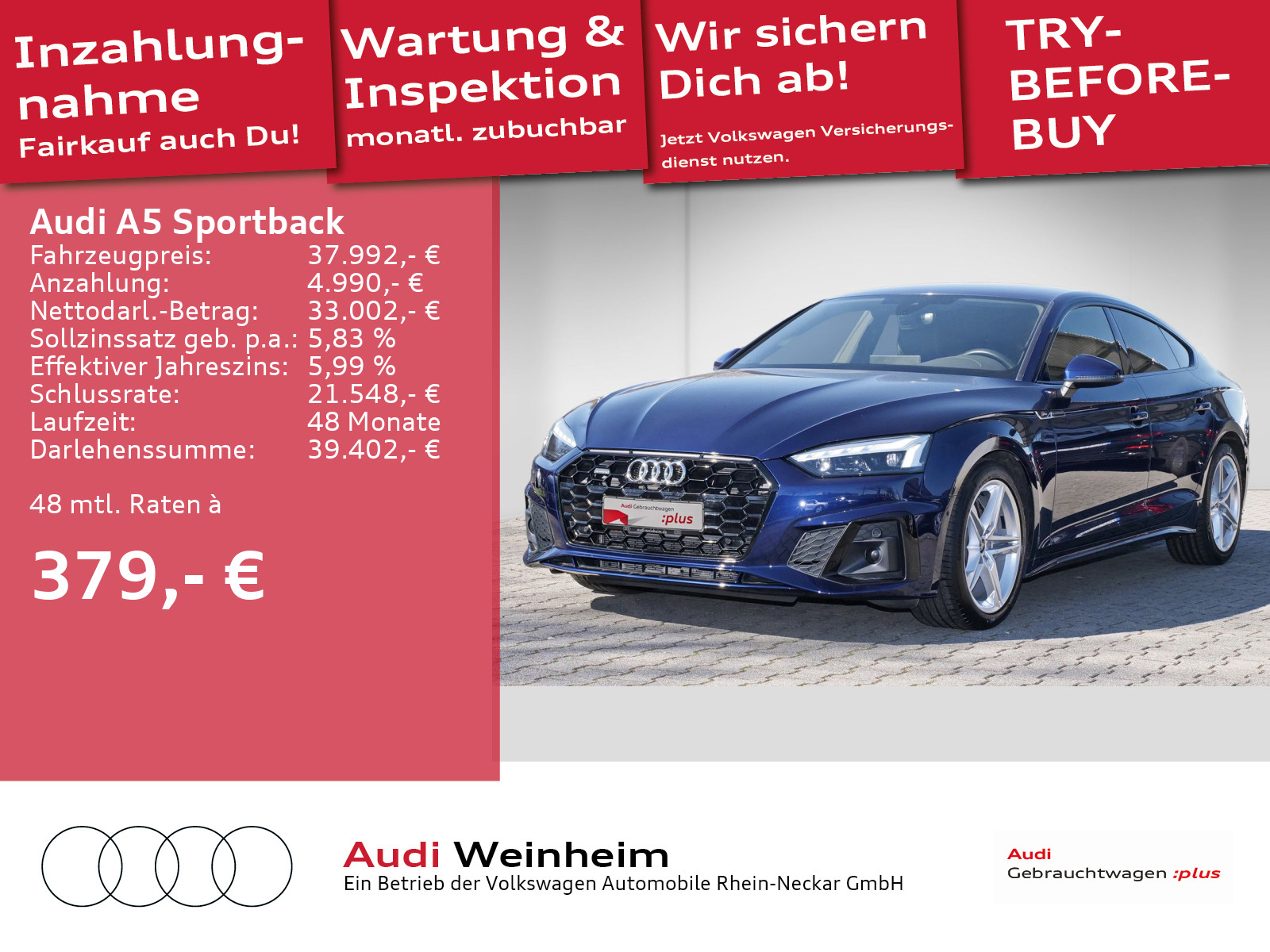 A5 Sportback 50 TDI quattro Black-Paket 2xS line Matrix-LED uvm