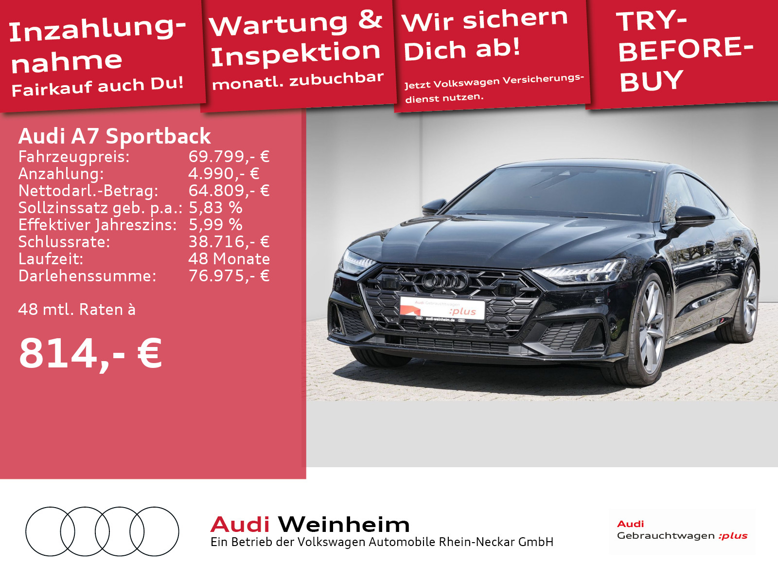 A7 Sportback 55 TFSI e S-Line Black-Paket-HD-Matrix-LED Laserlicht HUD uvm