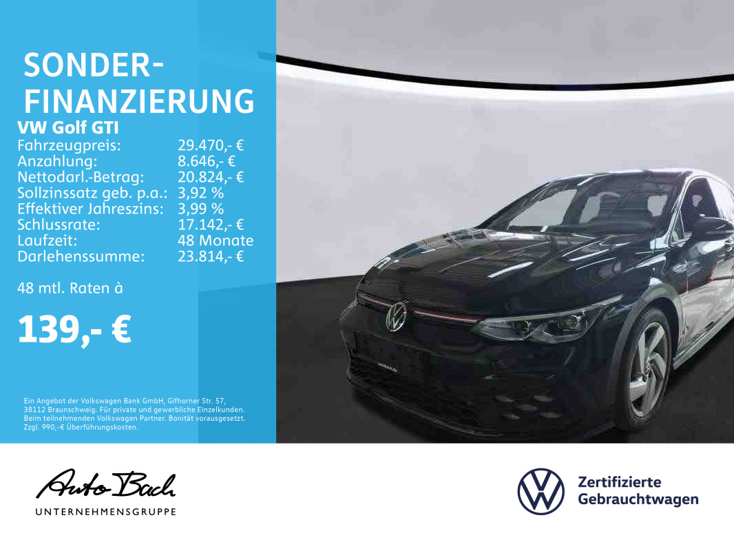 Golf VIII GTI 2.0 TSI DSG, Navi, LED, Rückfahrkamera, App-Connect, Digital Cockpit Pro