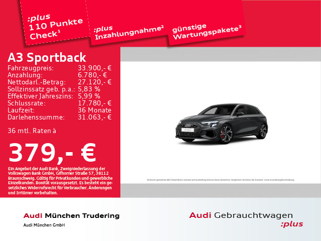 Audi A3 Sportback 45 TFSI e S line Assistenz-Paket