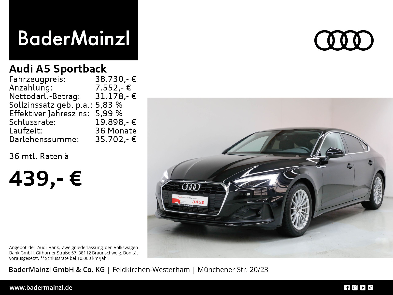 A5 Sportback 35 TFSI S tronic Kam. Matrix SHZ