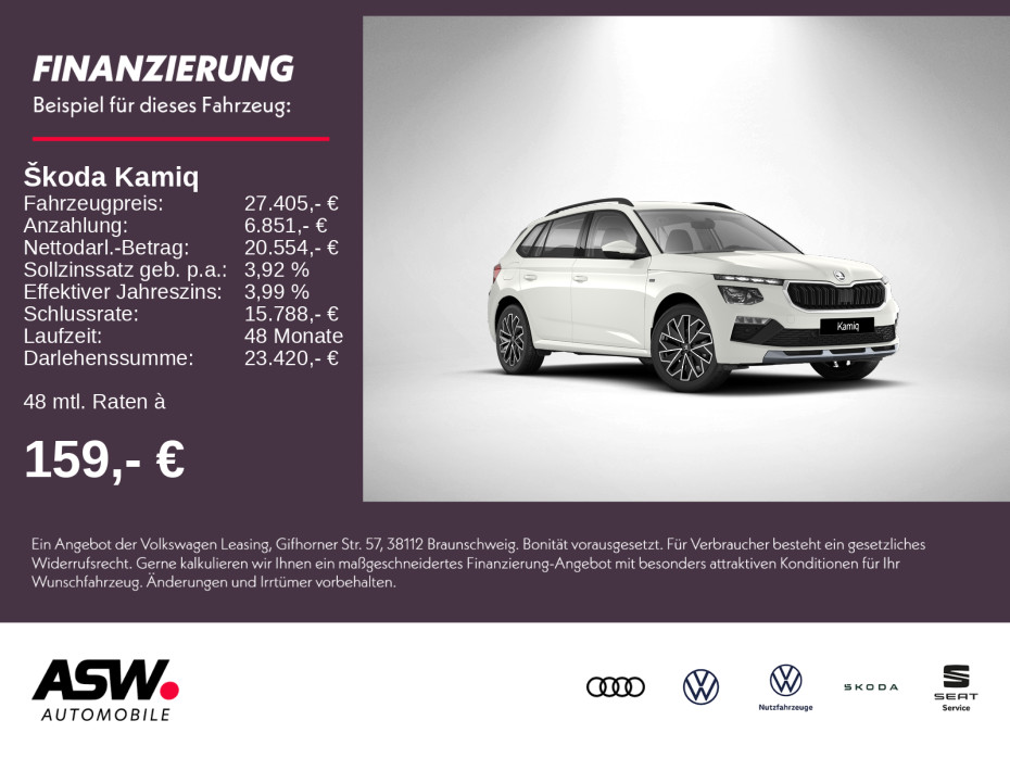 Kamiq Tour 1,0TSI 116PS Smart Kamera SHZ PDC AHK