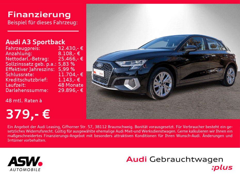 A3 Sportback advanced 40TDI quattr Navi LED Pano