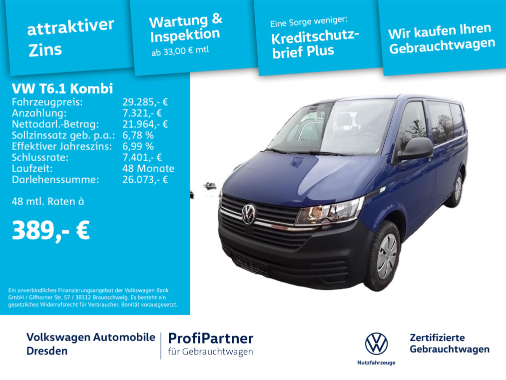 T6.1 Kombi 2,0 TDI KLIMA RADIO STH PDC 6-SITZER