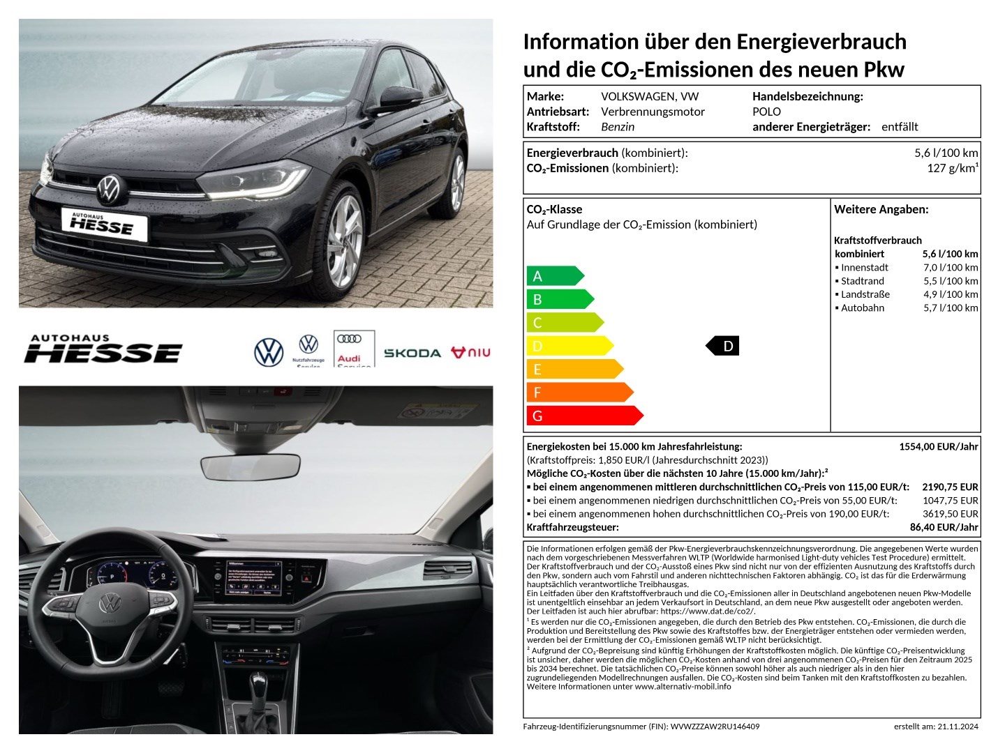 Polo Style 1,0 l TSI OPF 70 kW (95 PS) 7-Gang-Doppelkupplungsgetriebe DSG